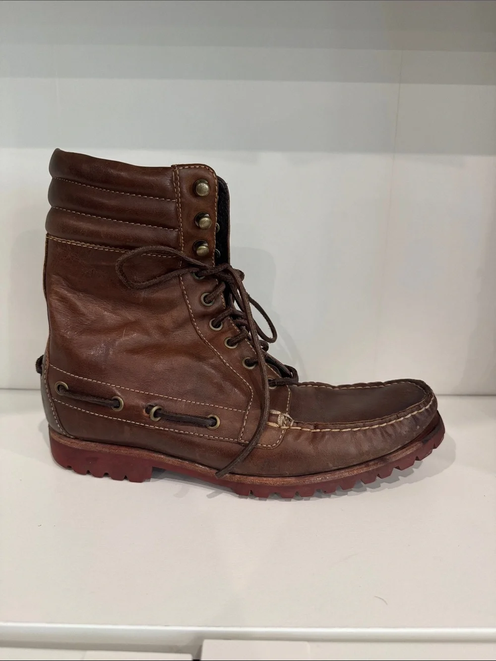 Vintage Cole Haan - Men's Brown Leather Lace-Up Moc Toe Boots